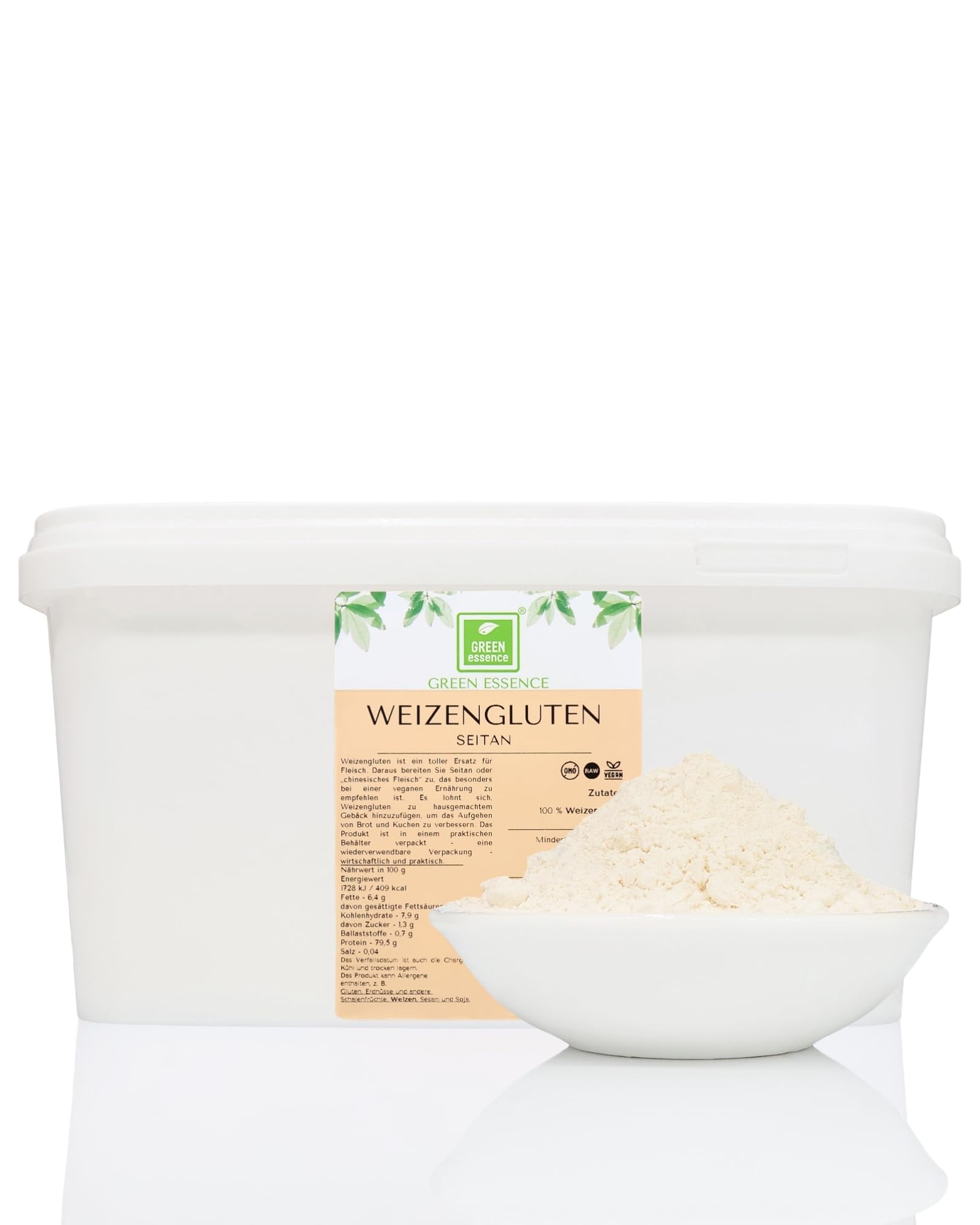 Weizengluten von der Grünen Essenz - veganer Fleischersatz - Seitan Basis Pulver - Weizenkleber low carb - natürliches Verdickungsmittel - rein pflanzlich - Weizeneiweiß