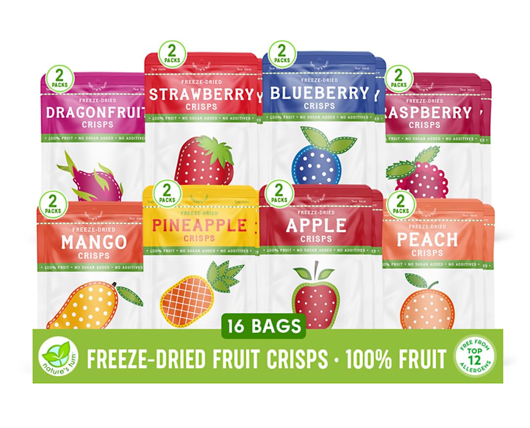 Nature’s Turn Freeze-Dried Strawberry Crisps – Healthy, Gluten-Free, Crispy & Delicious, Plant-Based Snack, Ideal for Cereal, Smoothies, School Lunches, & On-the-Go, Bags of 12 (0.53 oz Each)