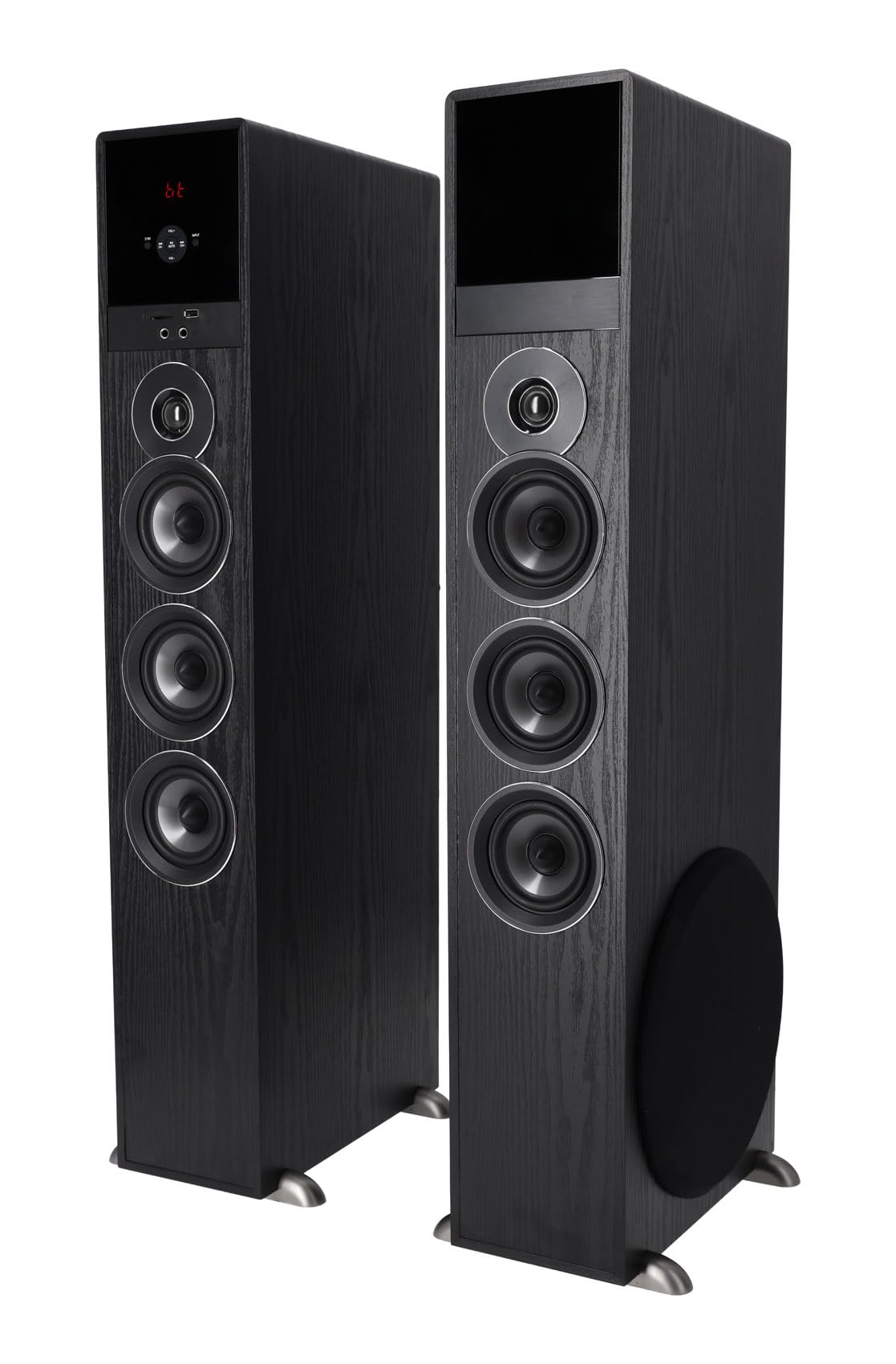 Rockville TM150D Powered Home Theater Tower Speaker System, Dark Wood, 1000W, 10" Subwoofers, Bluetooth, USB/SD Playback, FM Radio, Remote Control, Karaoke Ready, Perfect for Home Entertainment