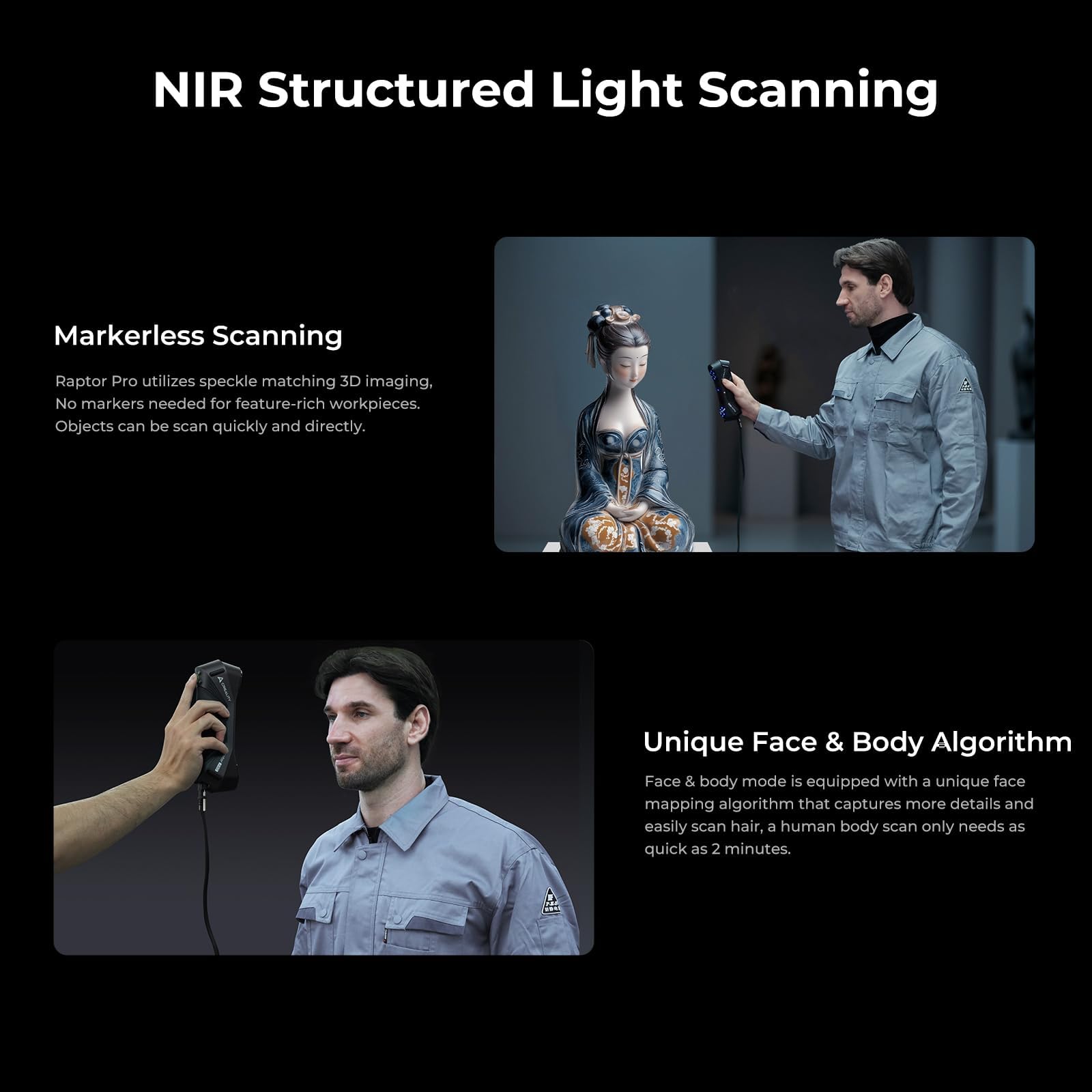 Creality 3D Scanner Raptor Pro and Scan Bridge Wireless Scanning, 3D Scanner for 3D Printing, High Precision 0.02mm, 60FPS Scanning Speed, 22+7 Blue Laser Lines