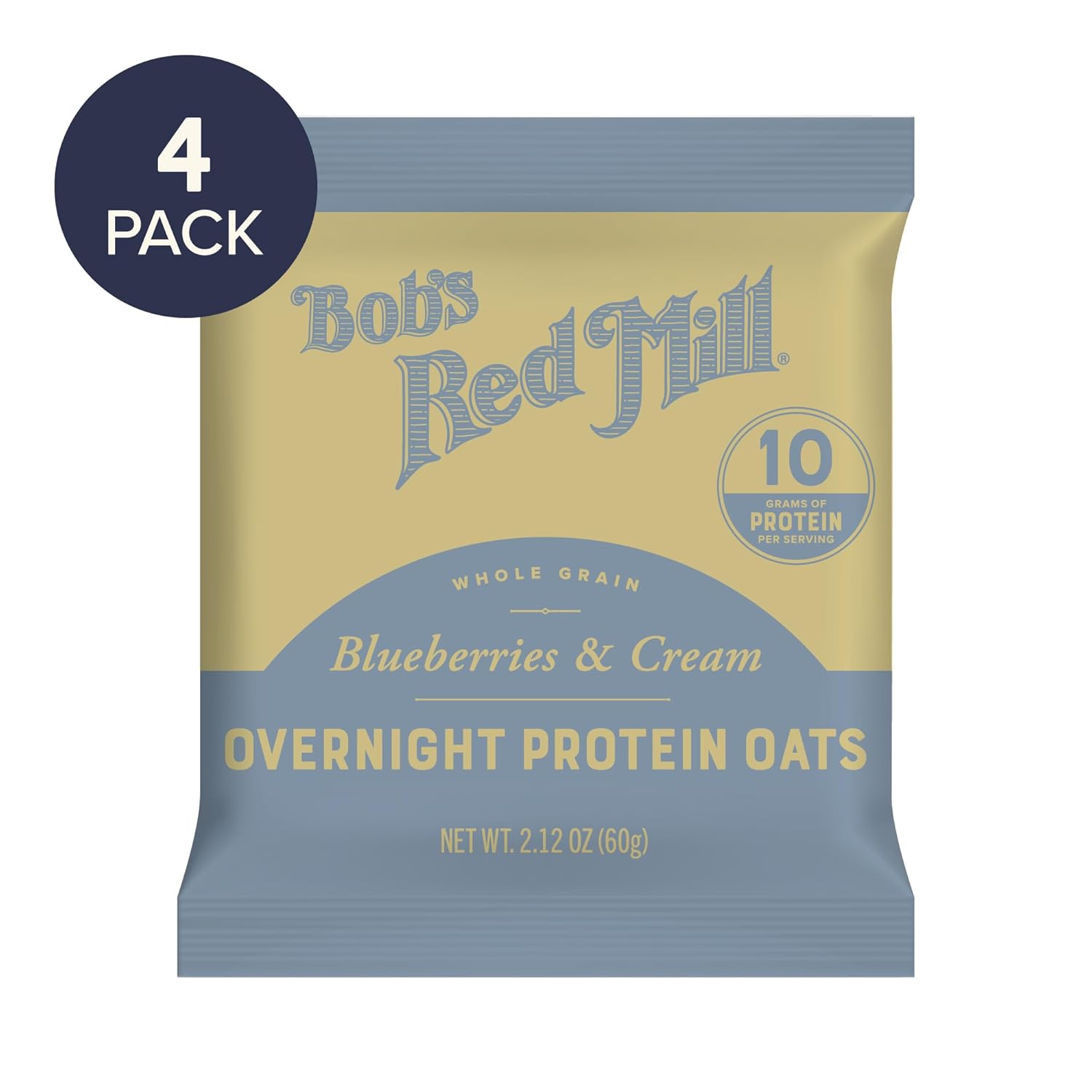 Bob's Red Mill Overnight Protein Oats, Blueberries & Cream, 16 Packets Total, Non-GMO, Gluten Free, Whole Grain