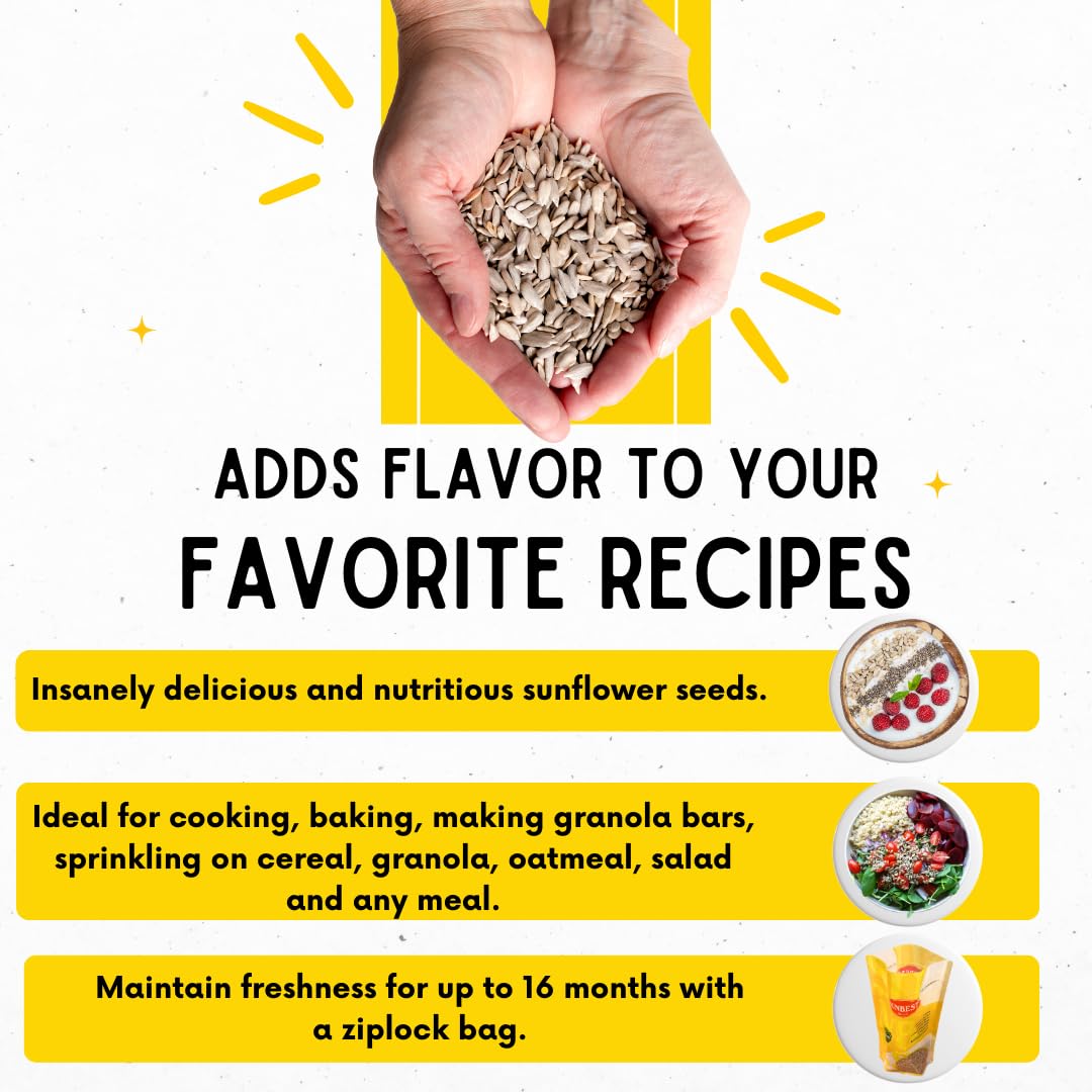 Sunbest Natural Raw Sunflower Seeds, 5 lbs – Unsalted & No Shell – Bulk Sunflower Seed Kernels to Eat – For Snacking, Baking & Topping – Road Trip, After School Snack for Kids & Adults – Kosher (80 oz)