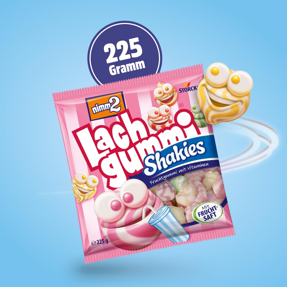nimm2 Lachgummi Happies – 1 x 325 g – Fruchtgummis mit Fruchtsaft und Vitaminen – Süßigkeit in sechs Geschmacksrichtungen