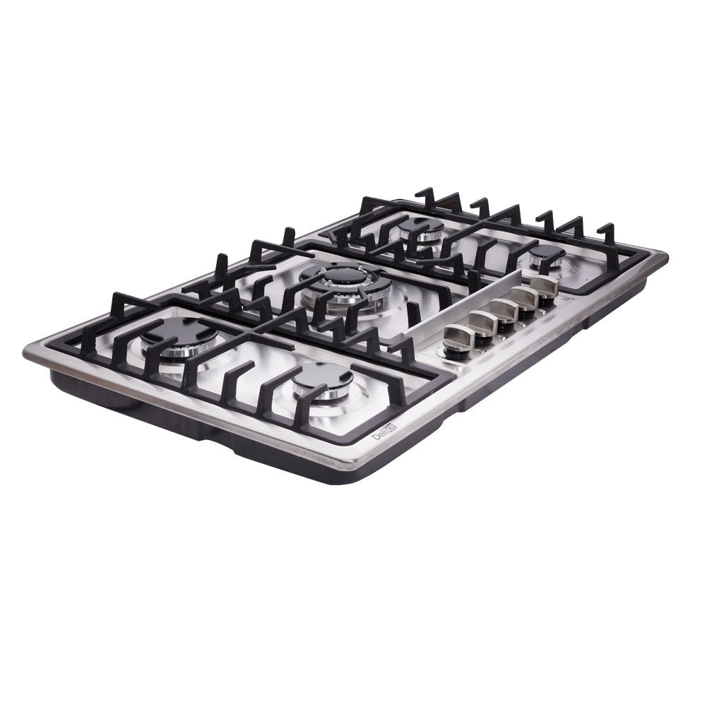 Deli-kit 34 Inch Gas Cooktop Dual Fuel Sealed 5 Burners Stainless Steel Drop-In Gas Hob DK258-A08 Gas Cooker