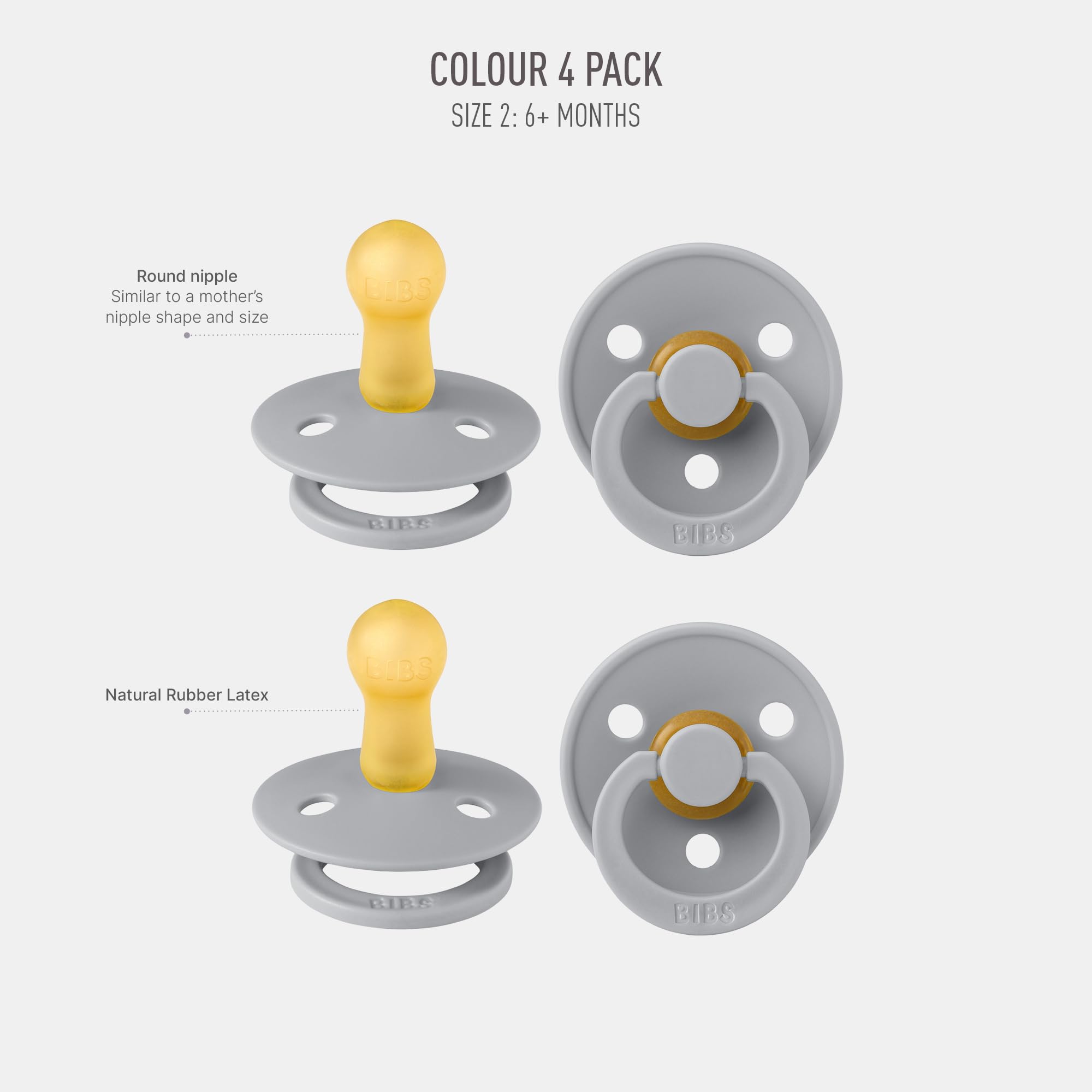 BIBS Colour Schnuller 4er-Pack, BPA-frei, Kirschform Nippel. Naturkautschuk/Latex, Hergestellt in Dänemark. 6-18 Monate (4er Pack), Iron Mix