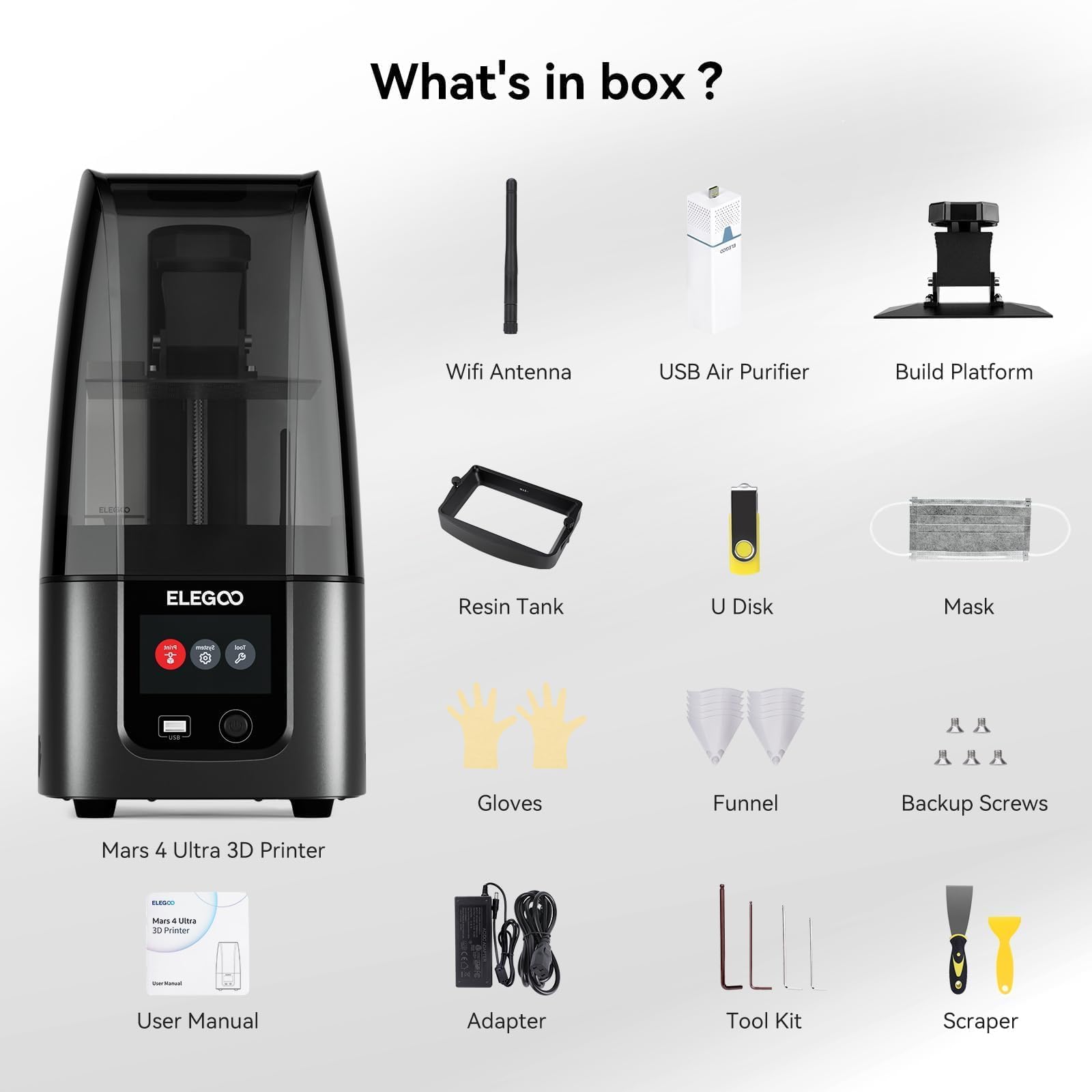 ELEGOO Mars 5 Ultra Resin 3D Printer with 7" 9K Mono LCD, 150mm/h High Speed Printing, Smart Automatic Leveling, Intelligent Detection, WiFi-Transfer, Printing Size of 6.04 × 3.06 × 6.49 inch