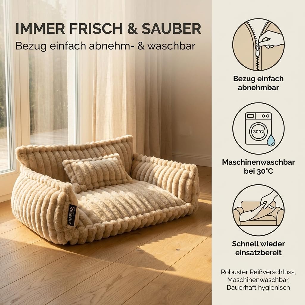 Katzensofa Chaffar | Katzenbett Hundebett Hundesofa | Orthopädische Matratze | Moderner Stil | Cord-Design Größen (Lichtgrau, M (80cm))