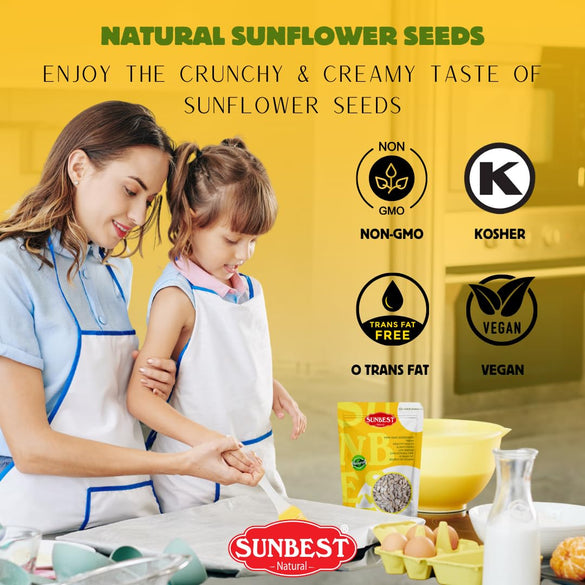 Sunbest Natural Raw Sunflower Seeds, 5 lbs – Unsalted & No Shell – Bulk Sunflower Seed Kernels to Eat – For Snacking, Baking & Topping – Road Trip, After School Snack for Kids & Adults – Kosher (80 oz)