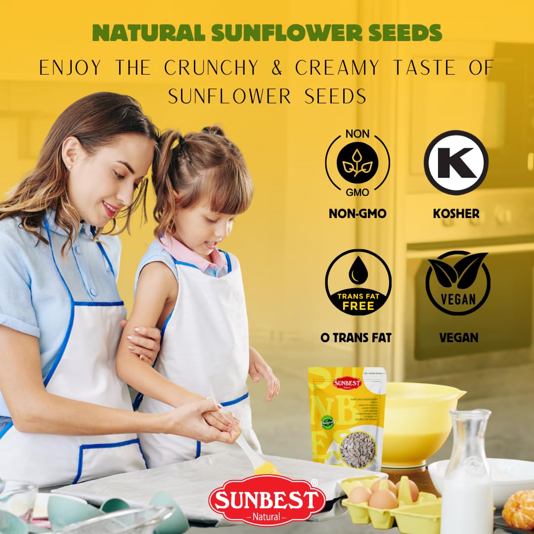 Sunbest Natural Raw Sunflower Seeds, 5 lbs – Unsalted & No Shell – Bulk Sunflower Seed Kernels to Eat – For Snacking, Baking & Topping – Road Trip, After School Snack for Kids & Adults – Kosher (80 oz)