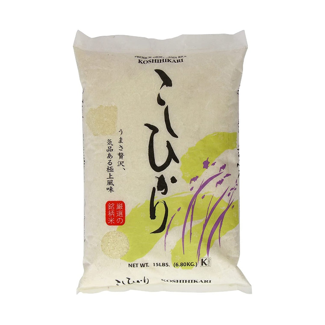Shirakiku Dried Grains & Rice - Japanese Short Grain White Koshihikari - Uncooked Premium Quality Low Carb Sweet Sticky Sushi Rice, 15 Pounds bag