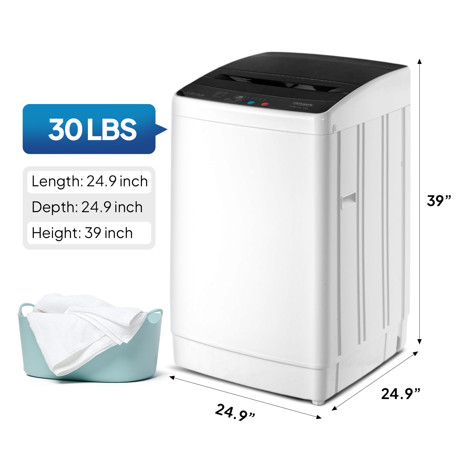 ROVSUN 17.8LBS Portable Washing Machine, Full-Automatic Electric Laundry Machine with Stainless Steel Drum, Compact Washer and Spin Dryer Combo with Drain Pump for Apartment, Dorm, Home