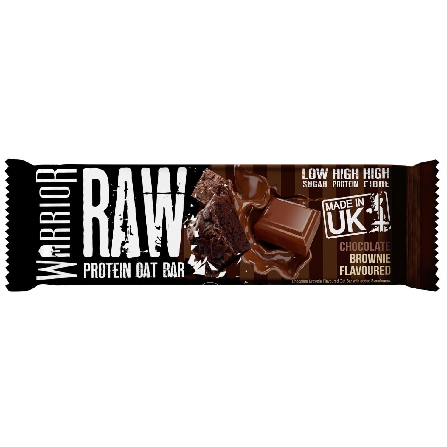 Warrior Raw Proteinriegel 12 x 75 g – Ballaststoffreicher Haferriegel mit Protein, High Protein Snack ohne Zucker, Natürlicher Haferflocken Riegel mit Präbiotika – Schoko-Brownie