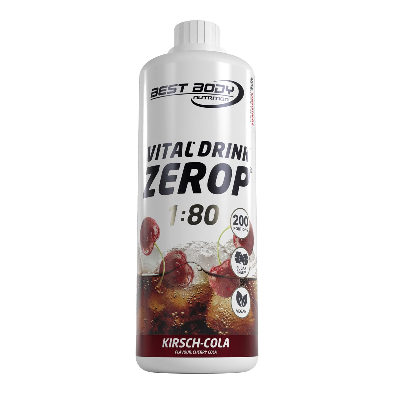 Best Body Nutrition ZEROP Vital Zuckerfreies Getränkekonzentrat Sirup Kirsche Ohne Aspartam 1 L ergibt 80 L Getränk Fitness Drink mit Vitaminen B1 B6 Niacin Kalorienarm Wassersprudler