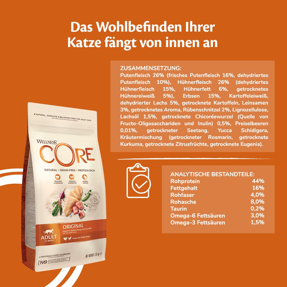 Wellness CORE Sterilised Ocean 4 kg, Lachs – Katzenfutter Trocken für sterilisierte Katzen, getreidefrei, natürlich, hypoallergen, proteinreich, unterstützt gesunde Haut und glänzendes Fell