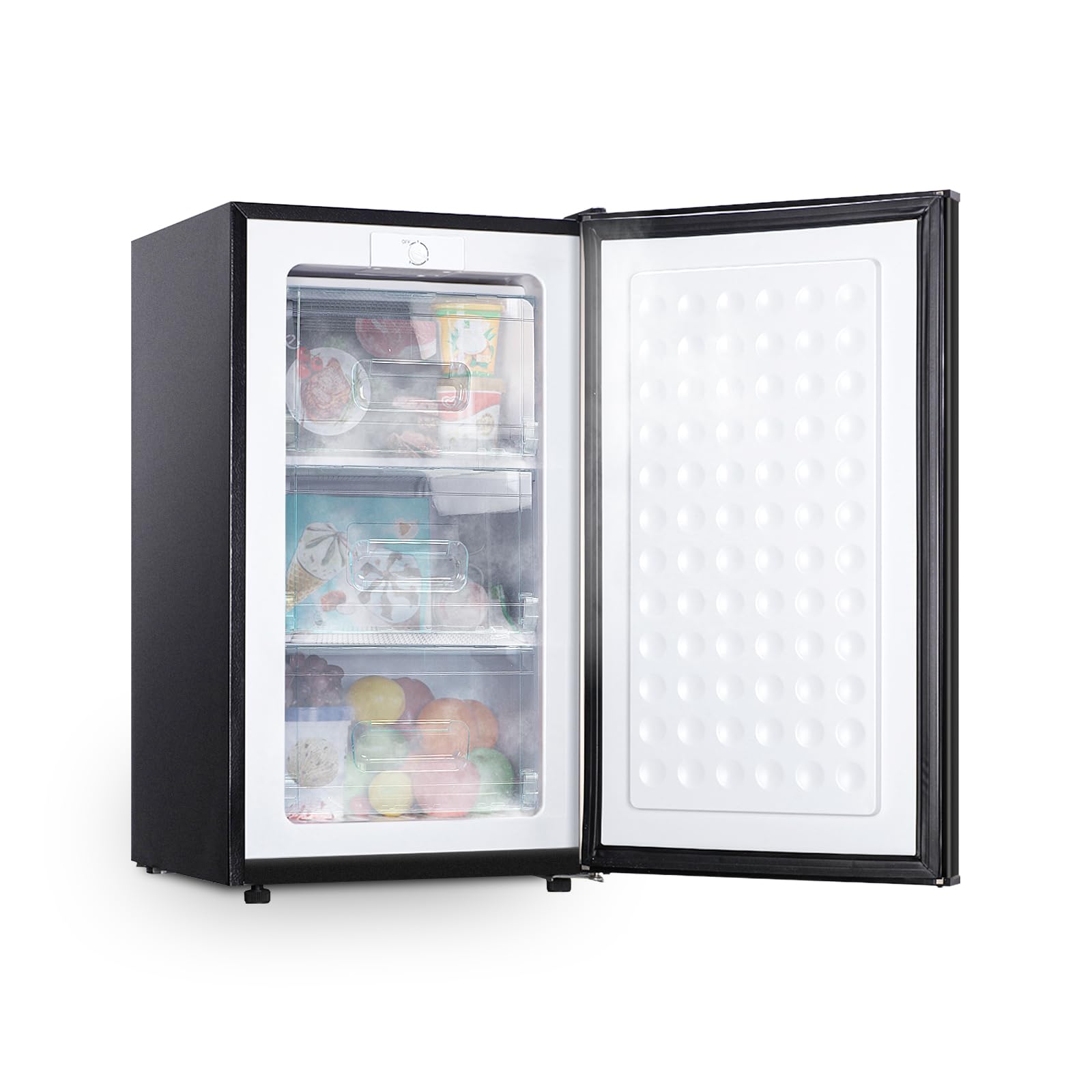 Mini Upright freezer 3.6 Cubic Feet Mini Freezer, Single Door Compact Freezer with Reversible Stainless Steel Door, 3-Speed Temperature Adjustment Small freezer for Home, Glossy Silver