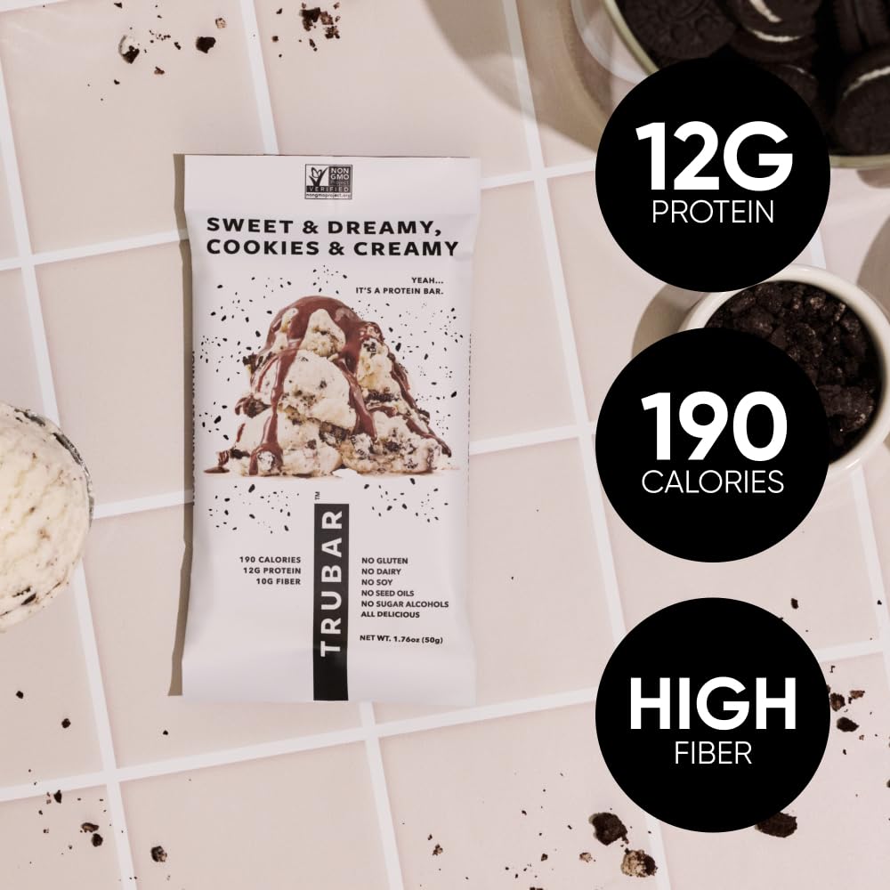 TRUBAR Vegan Protein Bars - Soy Free, Dairy Free, Gluten Free Protein Bars - No Sugar Alcohols - Non-GMO - 12g of Protein - It's Mint To Be Chip - 12 Count