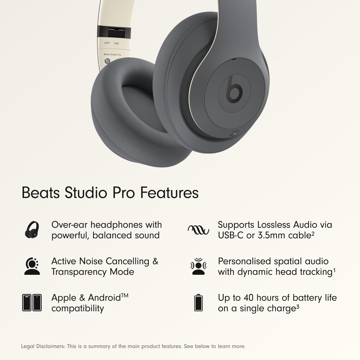 Beats Studio Pro Premium Wireless Over-Ear Headphones- Up to 40-Hour Battery Life, Active Noise Cancelling, Great for Travel & Commuting, USB-C Lossless Audio, Apple & Android Compatible -Black