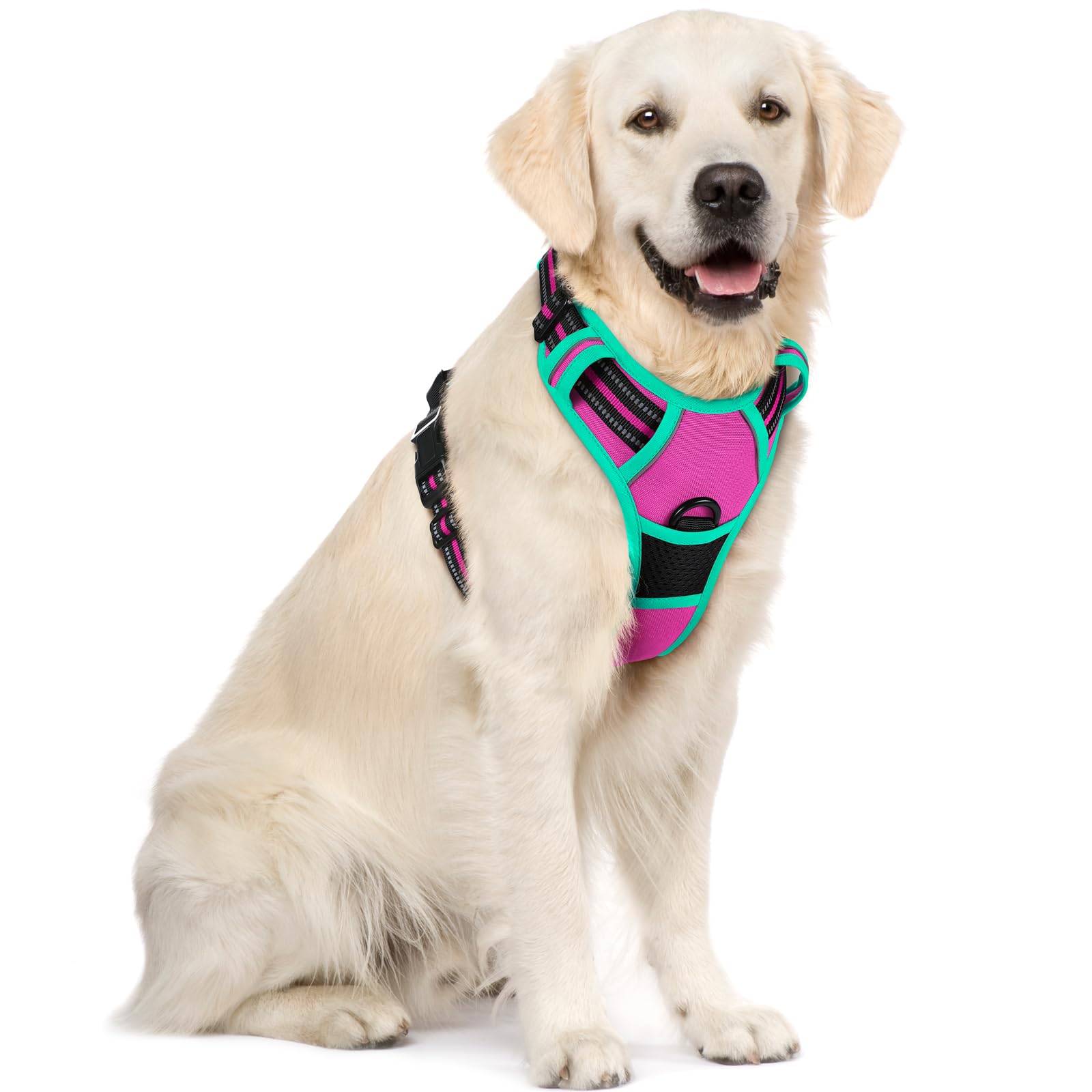 rabbitgoo Hundegeschirr Grosse Hunde, Anti Zug Geschirr mit Kontrolle, No Pull Verstellbar Hundegeschirr Mittelgroße Hunde, Atmungsaktiv Reflexstreifen Brustgeschirr Sichere Führung, Schwarz, L