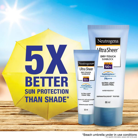 Neutrogena Ultra Sheer Sunscreen SPF 50+ | Broad Spectrum UVA/UVB | Blue light protect | No White Cast | Water resistant Ultra light & Non sticky | Oily, Dry & Sensitive Skin | 30 g (Pack of 1)