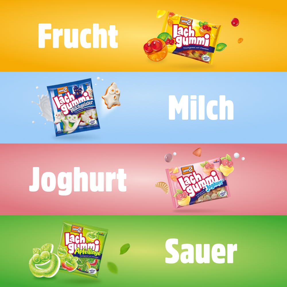 nimm2 Lachgummi Happies – 1 x 325 g – Fruchtgummis mit Fruchtsaft und Vitaminen – Süßigkeit in sechs Geschmacksrichtungen