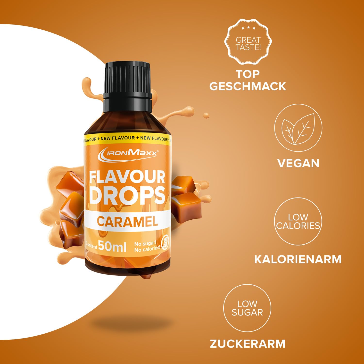 IronMaxx Flavour Drops - Vanilla 50ml | kalorienfrei & zuckerfrei | vegane Aromatropfen zum süßen von Lebensmitteln | praktischer Tropfer-Verschluss