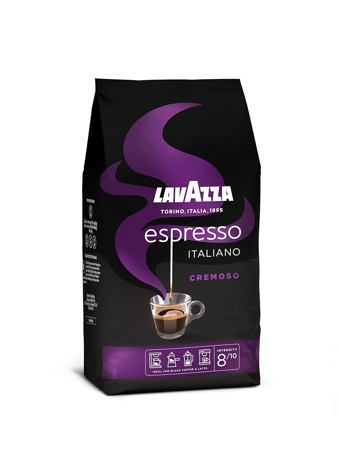 Lavazza, Espresso Italiano Cremoso, Arabica und Robusta Kaffeebohnen, mit Aromanoten von Gewürzen und Kakao, Intensität 8/10, Mittlere Röstung, 1 Packung mit 1 Kg