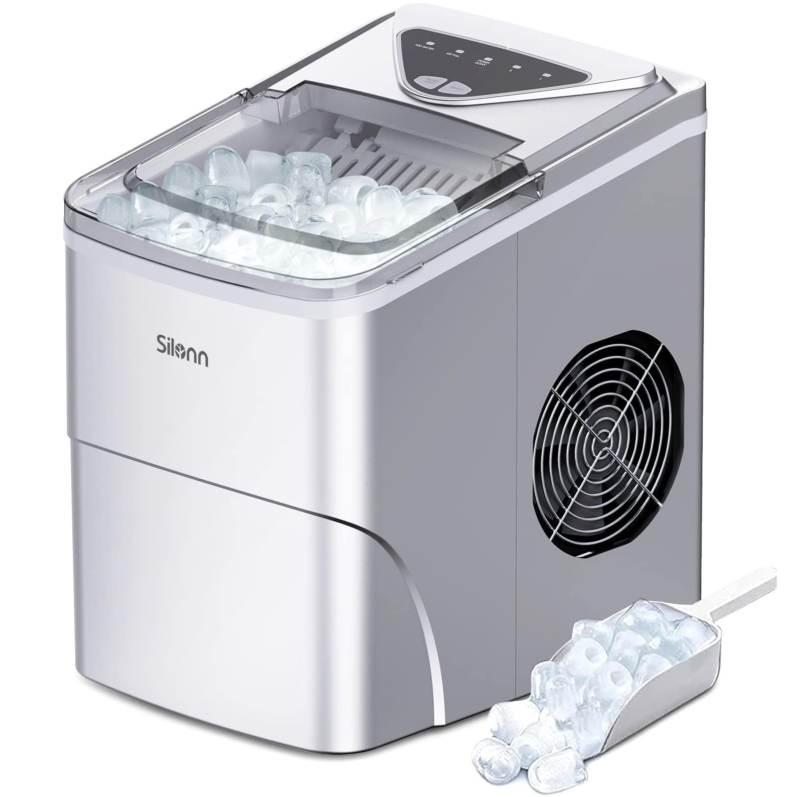 Nugget Ice Maker Countertop, Silonn Chewable Pellet Ice Machine with Self-Cleanin Function, 36lbs/24H Portable Ice Makers for Home Kitchen Officce, Black