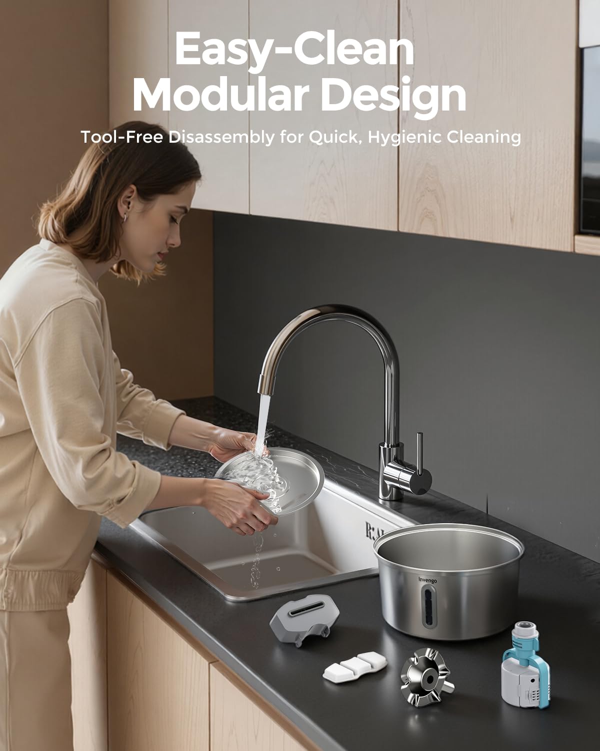 Invengo MeowFlow B30 Trinkbrunnen für Katzen, 2,2L Edelstahl-Haustierbrunnen mit sichtbarem Wasserfenster, einfach zu reinigen und installieren, inkl. 4 Ersatzfilter, spritzwassergeschütztes Design