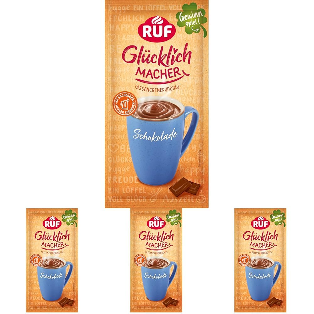 RUF Glücklichmacher Tassenpudding Schokolade, Cremepudding für schnelle Desserts, Tassencremepudding, nur Wasser hinzufügen, 1 x 59g Beutel