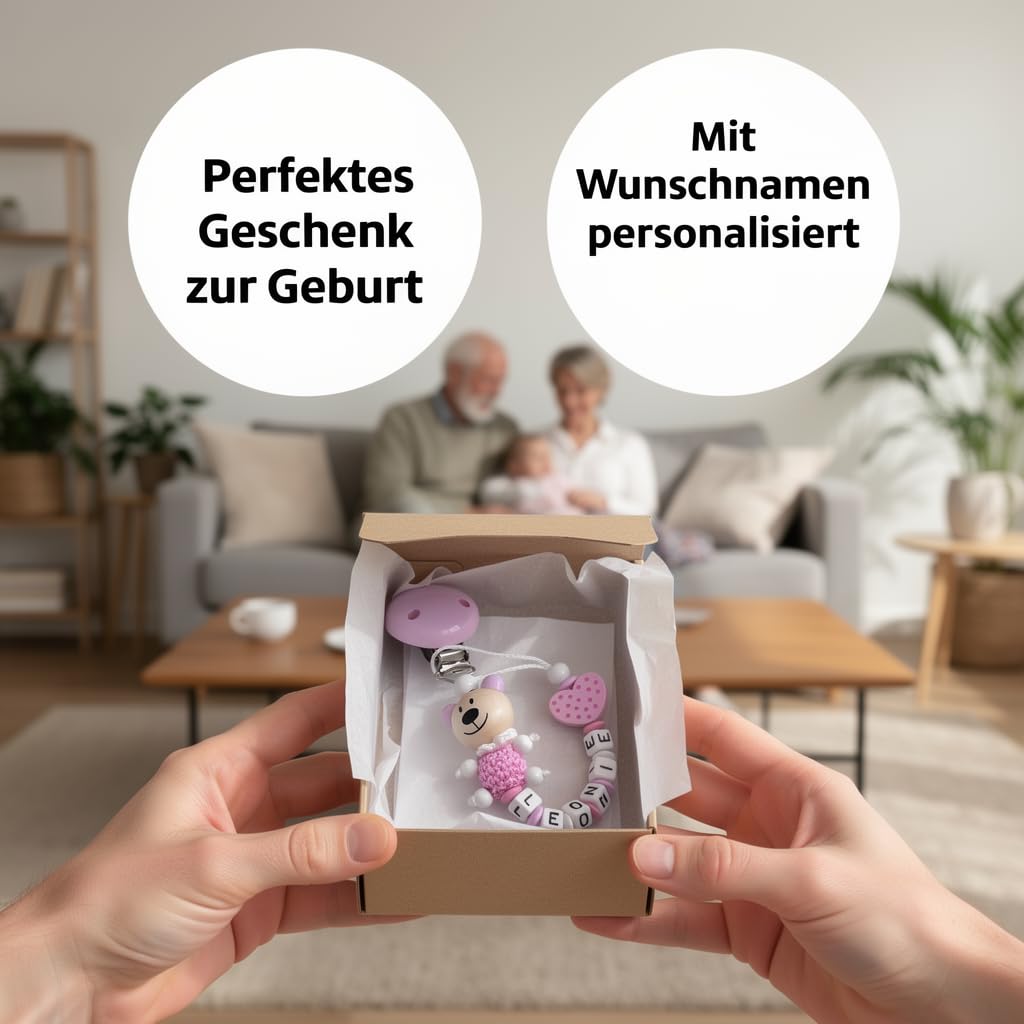 Schnullerband mit Namen für Mädchen & Jungen personalisierte Baby Geschenke (Blau)