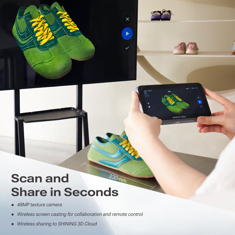 EINSTAR Vega 3D Scanner with Tripod, Portable Wireless 3D Scanner with All-in-one Design, Comprehensive Object Scanning, Support Outdoor Scanning, 32G RAM + 512G SSD, 2K AMOLED Touch Screen
