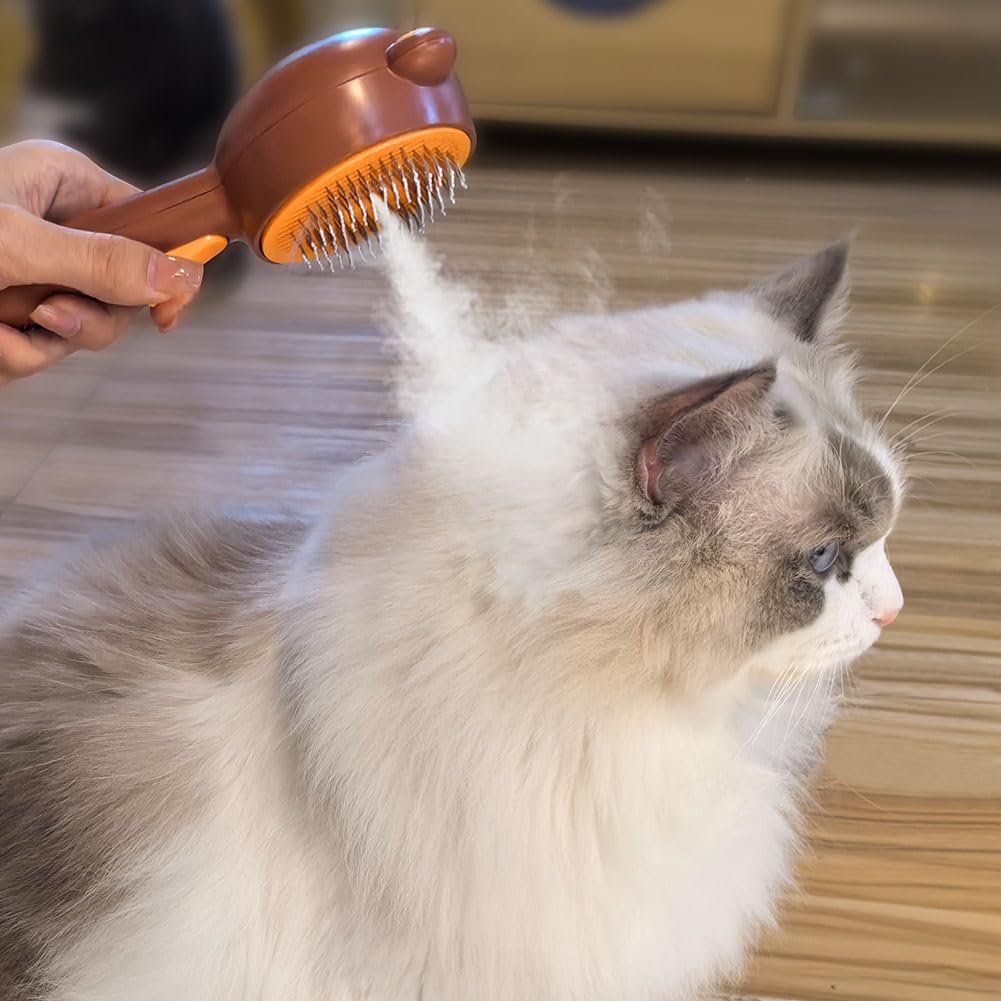 Katzenbürste mit Dampf & Auslöseknopf, Wiederaufladbar Dampfbürste von Katze Hunde, Spray Haustierhaar Bürste, Massage Steamer Kamm für Langhaar und Kurzhaar zum Entfernen Losem Fell und Schmutz