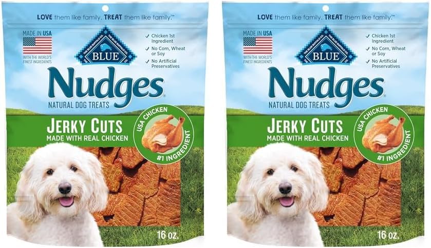 Blue Buffalo Nudges Jerky Bites Dog Treats, Made in the USA with Natural Ingredients, Bite-Sized Pieces, Chicken, 16-oz Bag