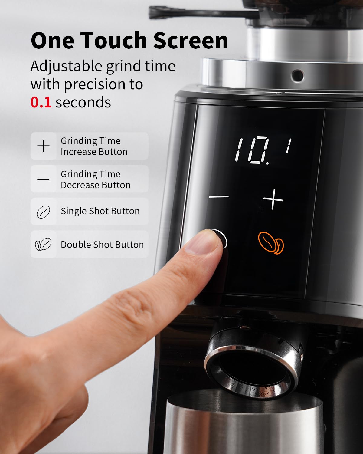 SHARDOR Professional 64mm Burr Coffee Grinder with 100 Grind Settings and All-Metal Chamber, Coffee Bean Grinder with Adjustable Electronic Timer and LED Display, Anti-Static, Black, 120V Only
