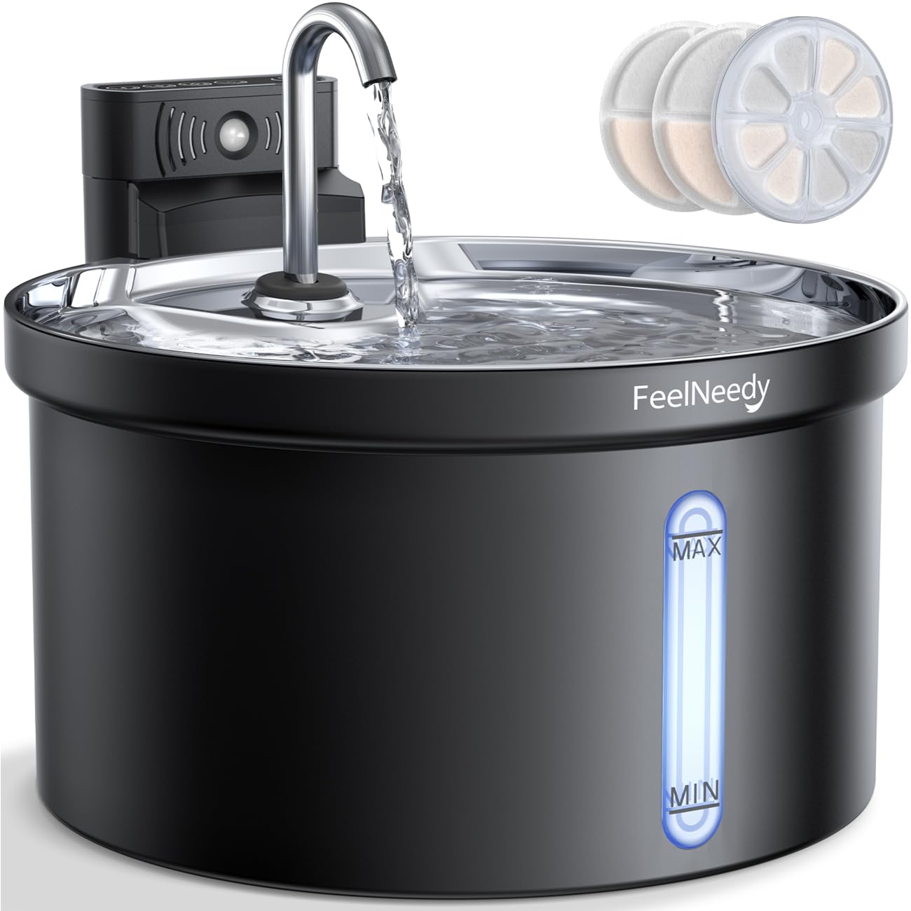 FEELNEEDY 6pcs Ersatzfilter+6pcs Wasserpumpenschwamm für Katzenbrunnen, gesunde und hygienische Filter für Haustier Wasserspender FN-W08/W08L (Ersatzfilter-Aktivkohle)