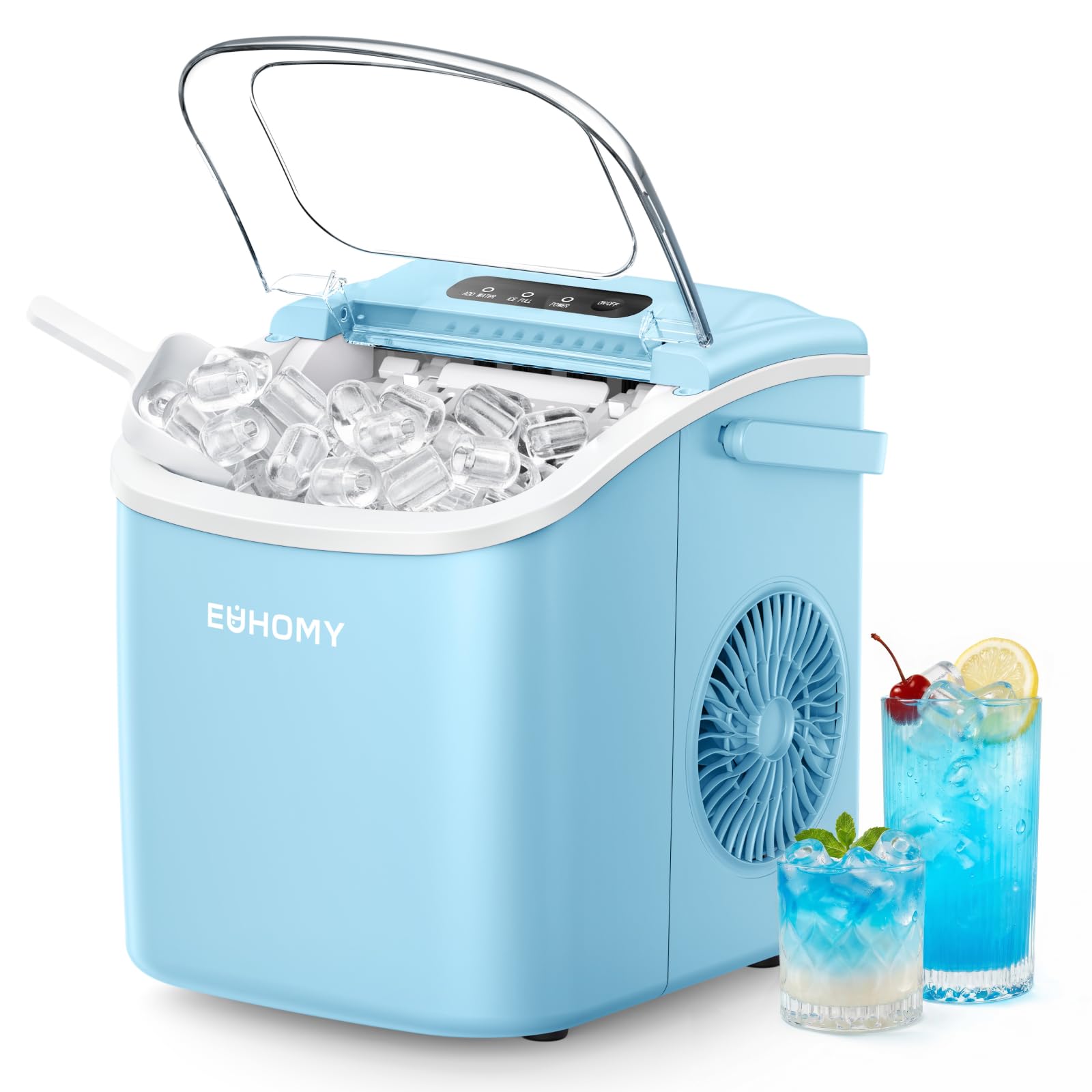 EUHOMY Countertop Ice Maker Machine with Handle, 26lbs in 24Hrs, 9 Ice Cubes Ready in 6 Mins, Auto-Cleaning Portable Ice Maker with Basket and Scoop, for Home/Kitchen/Camping/RV. (Black)