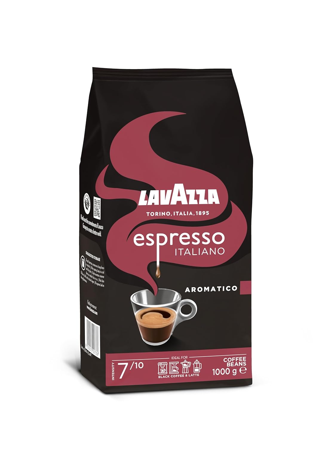 Lavazza, Espresso Italiano Cremoso, Arabica und Robusta Kaffeebohnen, mit Aromanoten von Gewürzen und Kakao, Intensität 8/10, Mittlere Röstung, 1 Packung mit 1 Kg