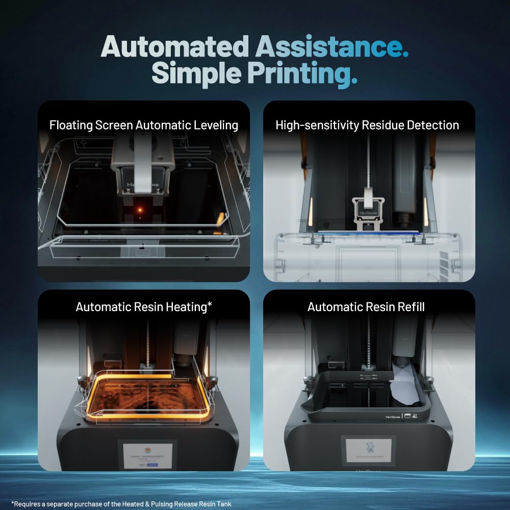 Heygears Reflex RS Turbo Resin 3D Printer with Amber Screen, High Contrast Ratio of 566:1, Delivering ±2μm High Precision and 4.5s/Layer High Speed, C5 Industrial Z-Axis and Auto Leveling