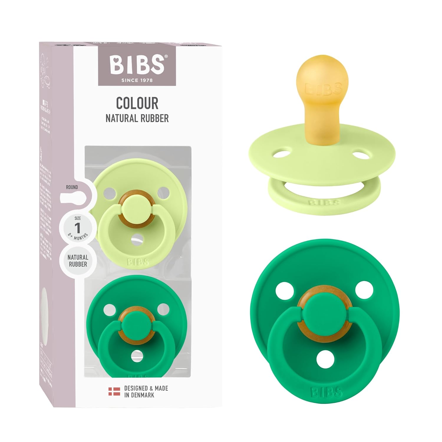 BIBS Colour Schnuller 2er-Pack, BPA-frei, Kirschform Nippel. Naturkautschuk/Latex, Hergestellt in Dänemark. Größe 1 | 0+ Monate | 2-Pack, Ivory/Sage