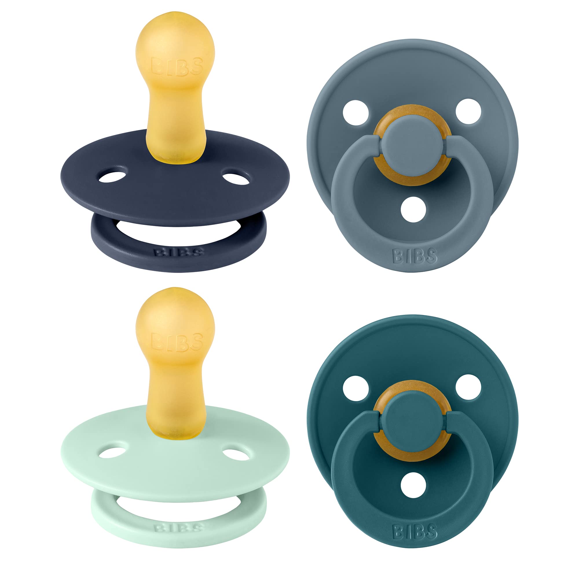 BIBS Colour Schnuller 4er-Pack, BPA-frei, Kirschform Nippel. Naturkautschuk/Latex, Hergestellt in Dänemark. 6-18 Monate (4er Pack), Iron Mix