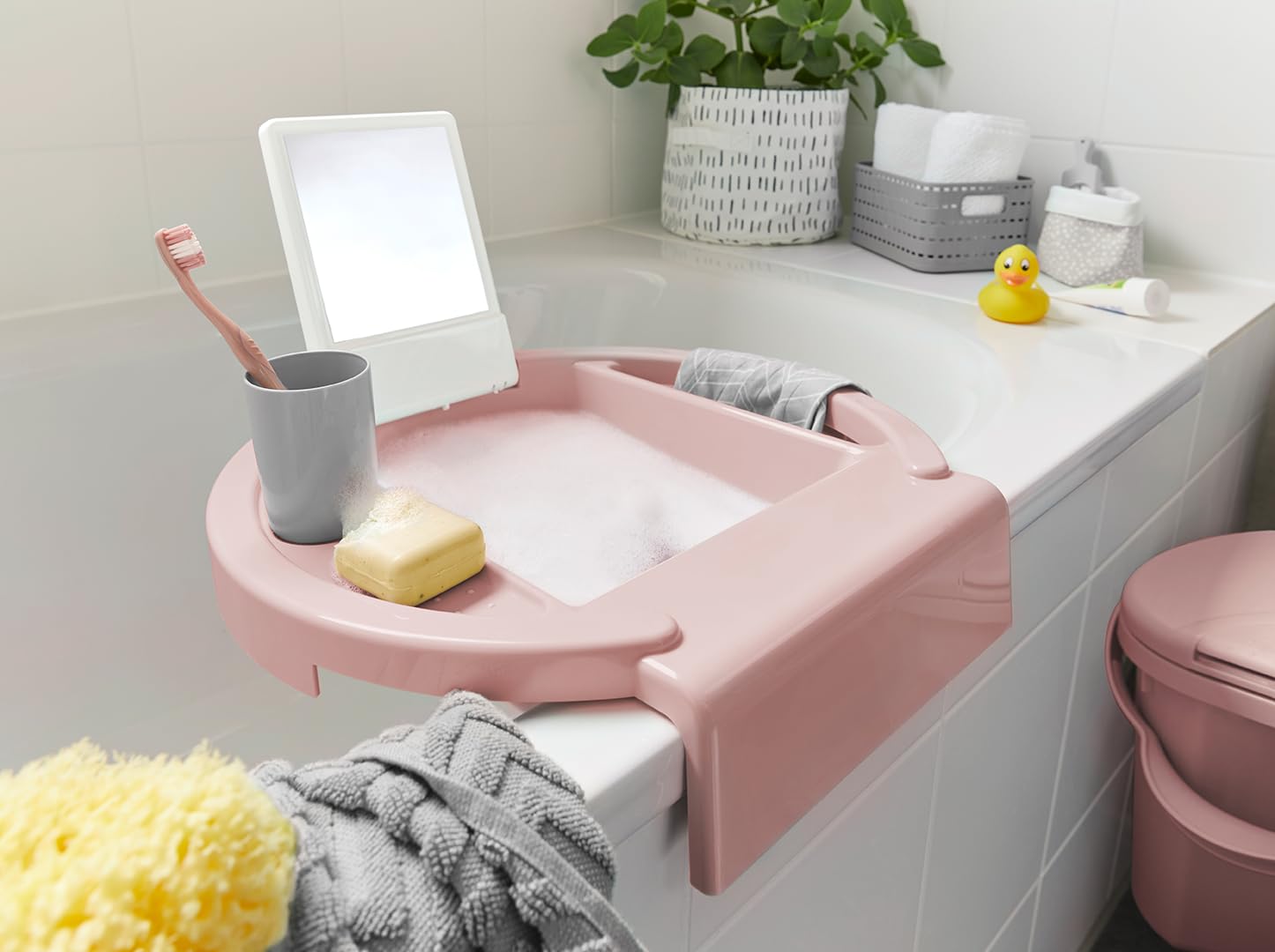 Rotho Babydesign Kiddy Wash - Kinderwaschbecken - Waschbecken - mobiles Kinderwaschbecken für die Badewanne - mit Spiegel- Ideal für Bad & Kinderzimmer grün