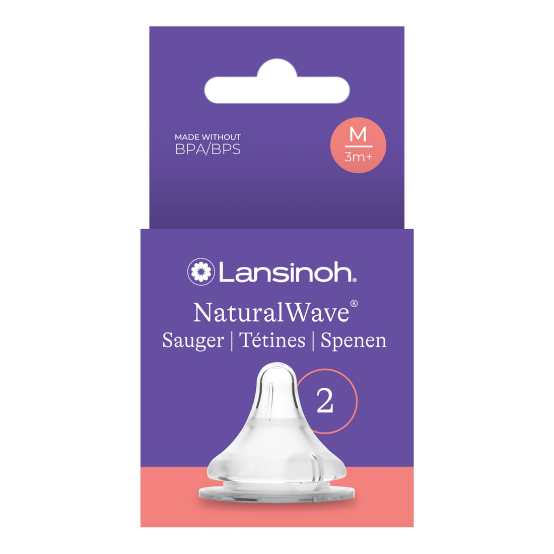 Lansinoh NaturalWave Sauger, Gr. XS - extra langsamer Milchfluss - speziell für Neugeborene geeignet - ab 0 Monaten, 2 Stück