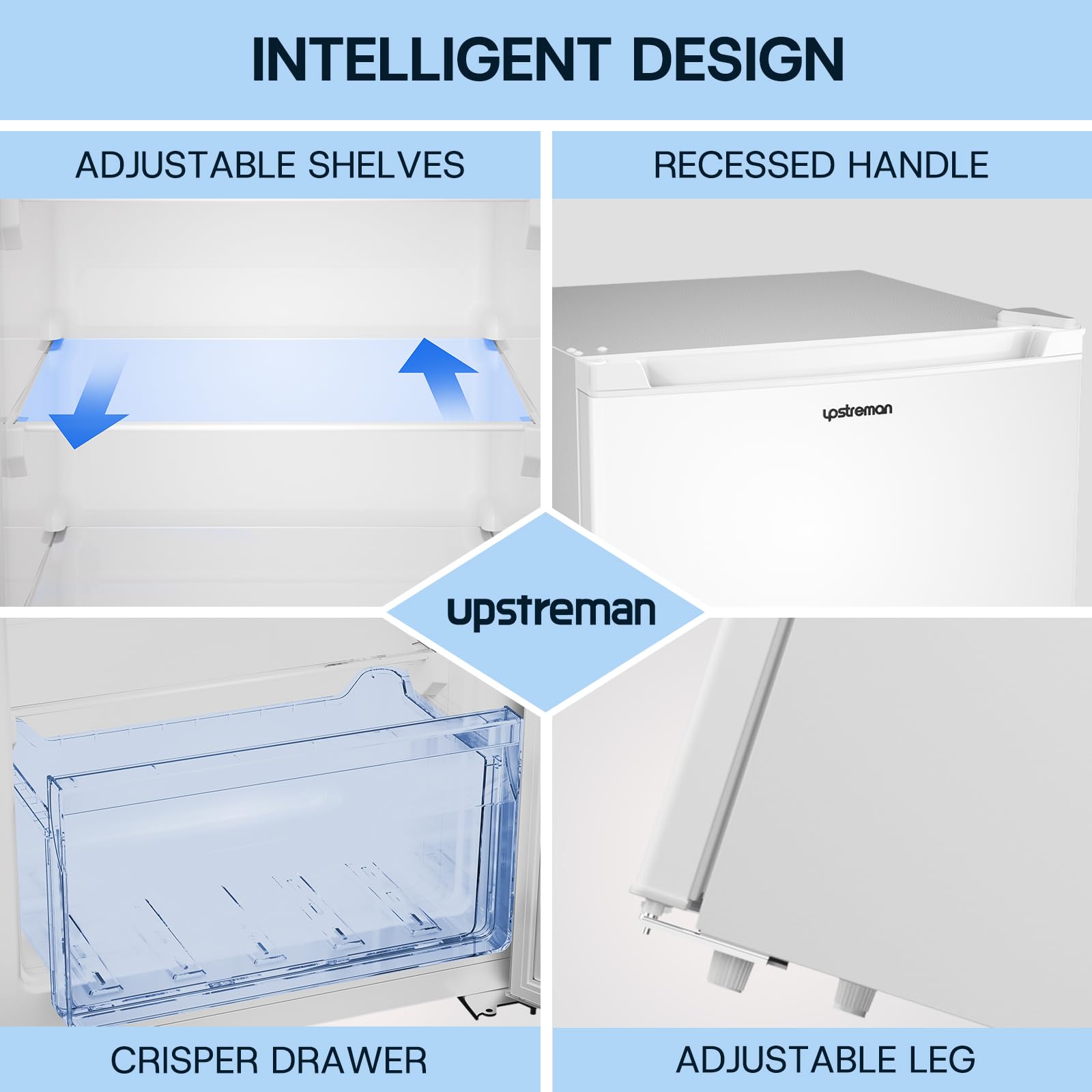 Upstreman 7.0 Cu.Ft Upright Freezer, Large Capacity Stand Up Freezer with 5 Adjustable Shelves, Convertible Refrigerator/Freezer, Reversible Door for Home, Basement, Apartment (White)