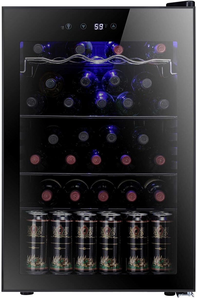 Antarctic Star 12 Bottle 48 Can Wine Cooler/Cabinet Beverage Refrigerator Mini Fridge Low Noise Clear Glass Door Counter Top Cellar for Beer Soda Bar 1.3 cu.ft Black
