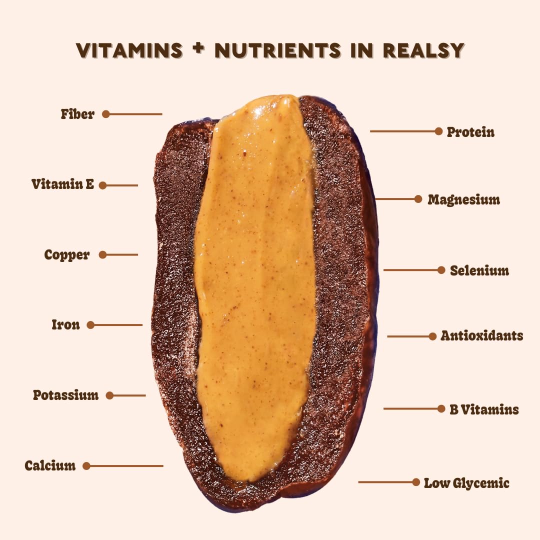 Realsy Stuffed Medjool Dates, Organic Dates with No Sugar Added, Gluten-Free, Vegan, All-Natural Healthy Snack, Individually Wrapped (40 ct) (Peanut Butter)