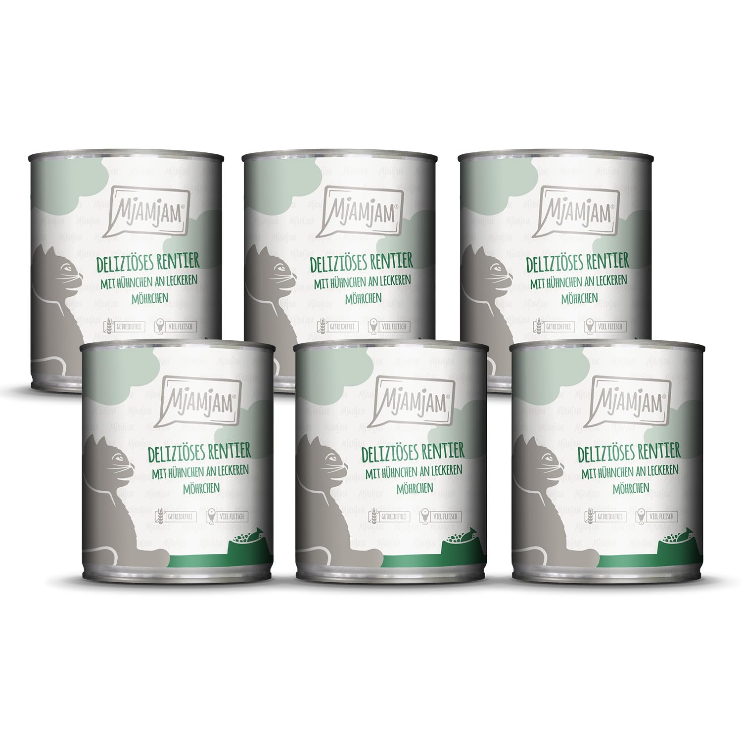 MjAMjAM - Premium Nassfutter für Katzen - saftiges Huhn an leckeren Möhrchen, 6er Pack (6 x 400 g), getreidefrei mit extra viel Fleisch