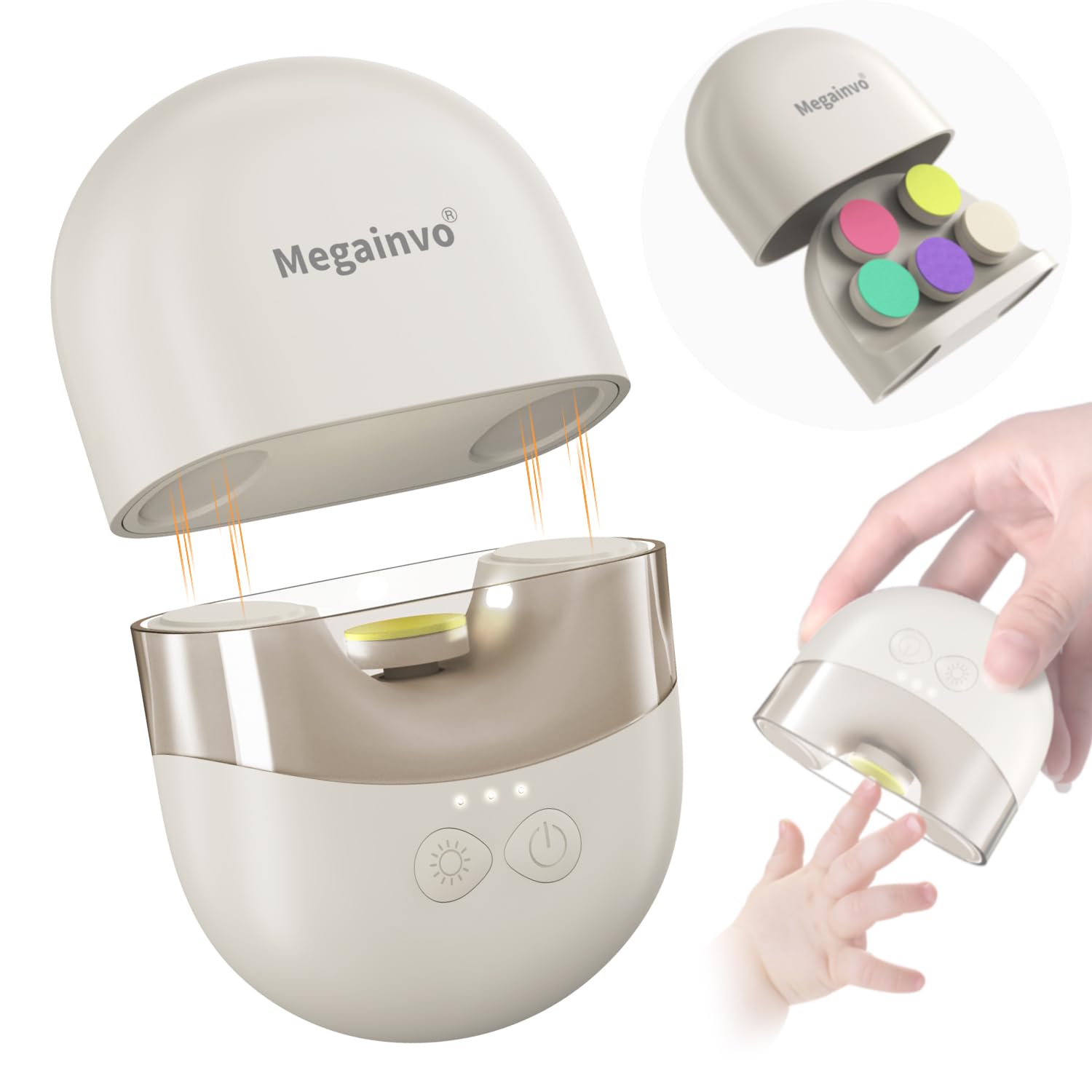 Elektrische Nagelfeile Baby Nagelpflegeset Elektrisch Nagelpflege Nail Trimmer Nagelschere Nageltrimmer Nail File Maniküre & Pediküre Set für Neugeborene Baby mit Licht, Gelb