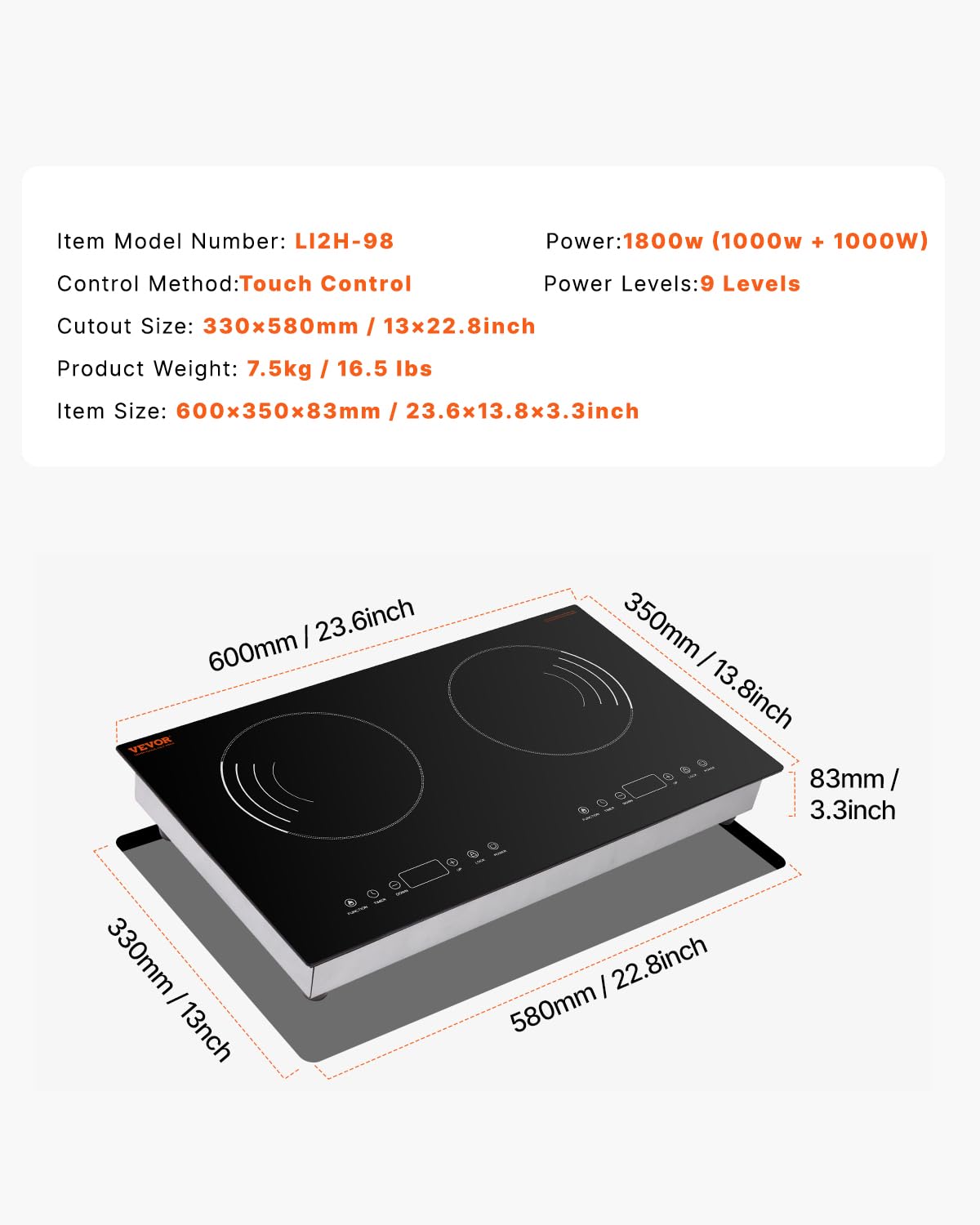 VEVOR Built-in Induction Electric Stove Top 30 Inch,5 Burners Electric Cooktop,9 Power Levels & Sensor Touch Control,Easy to Clean Ceramic Glass Surface,Child Safety Lock,240V
