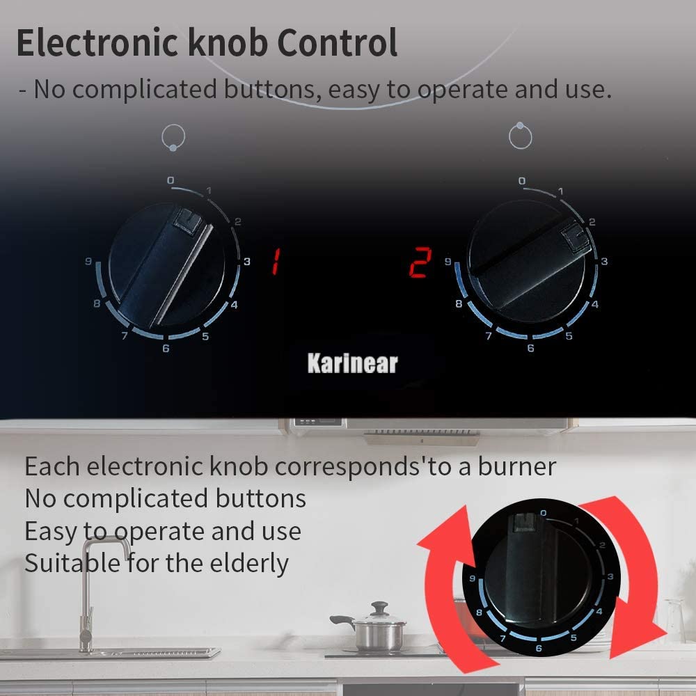 Karinear 30 Inch Electric Cooktop 4 Burners, Knob Control Built-in Ceramic Cooktop, 30" Radiant Electric Stove Top with Glass Protection Metal Frame,Fits Most Existing Cutouts, 220-240v, Hard Wire