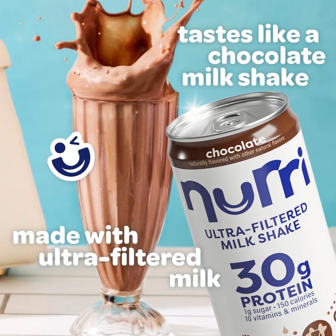 Nurri - 30g Protein Ultra Filtered Milk Shake – Chocolate - Lactose Free, Low Sugar, 150 Calories, 10 Vitamins and Minerals - 11 fl oz, 10 Cans